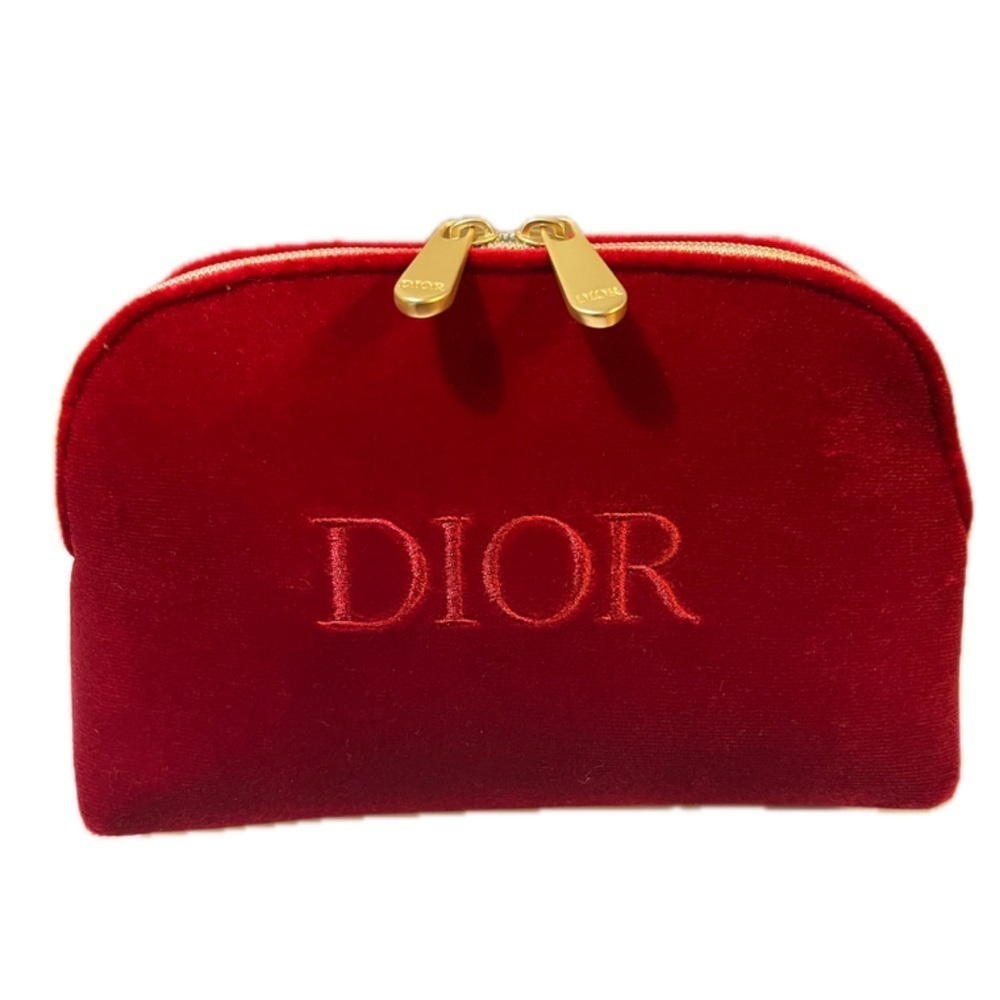 Christian Dior Red Velvet Double Zipper Travel Cosmetic Toiletry Evening Bag